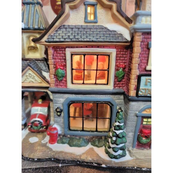 Enchanted Forest fire station porcelain lighted glass window house - Picture 2 of 8
